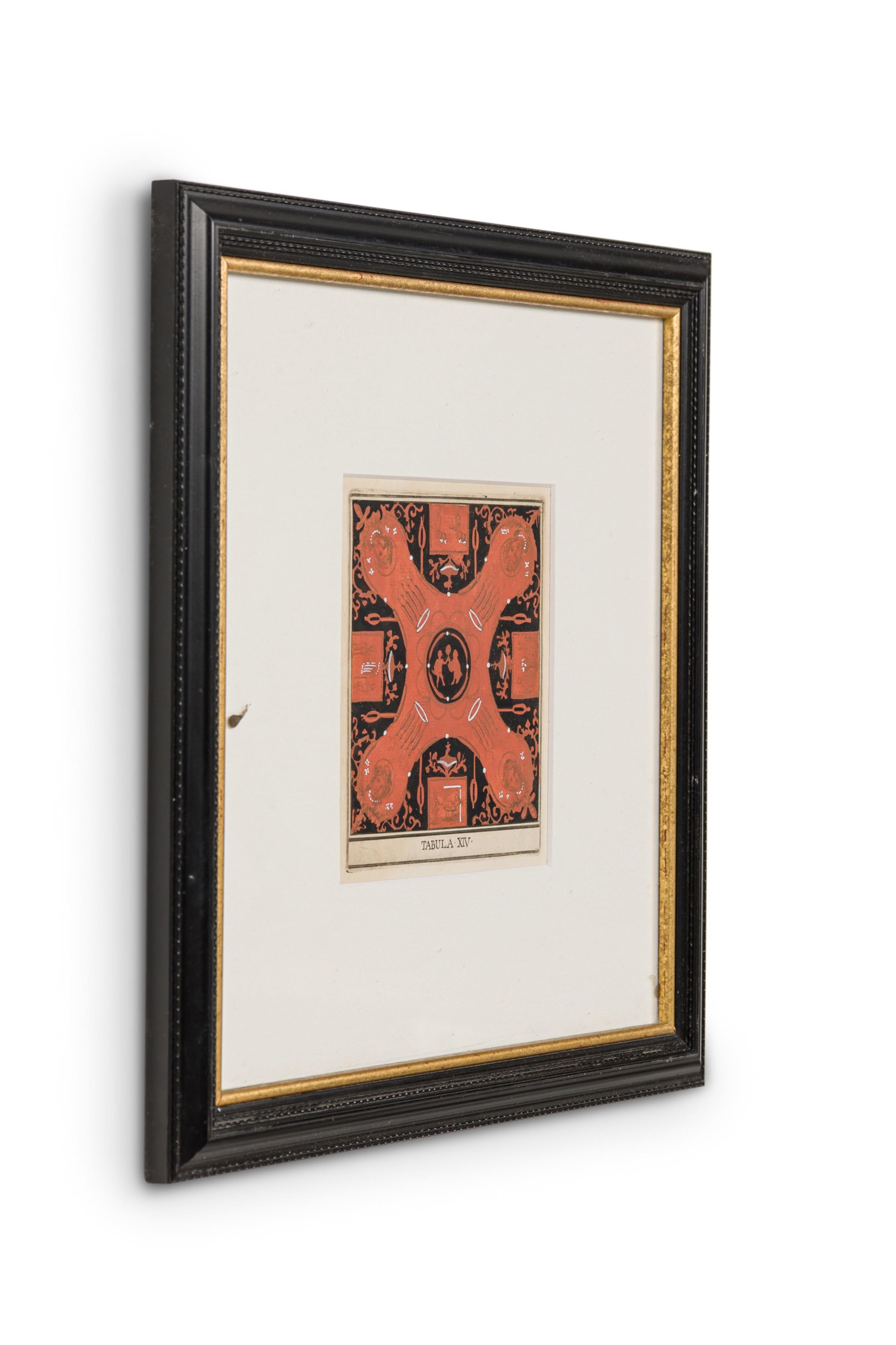 Italian Neo-Classic Style (19th Century) Rust and Black Hand Colored Print with an 
