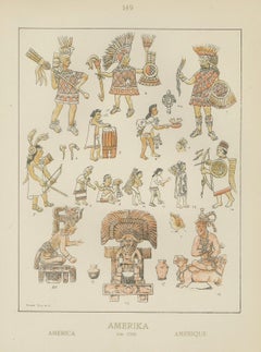 Hand-Colored Print of Ancient American Figures, Pre-1500 Indigenous Art, ca.1880