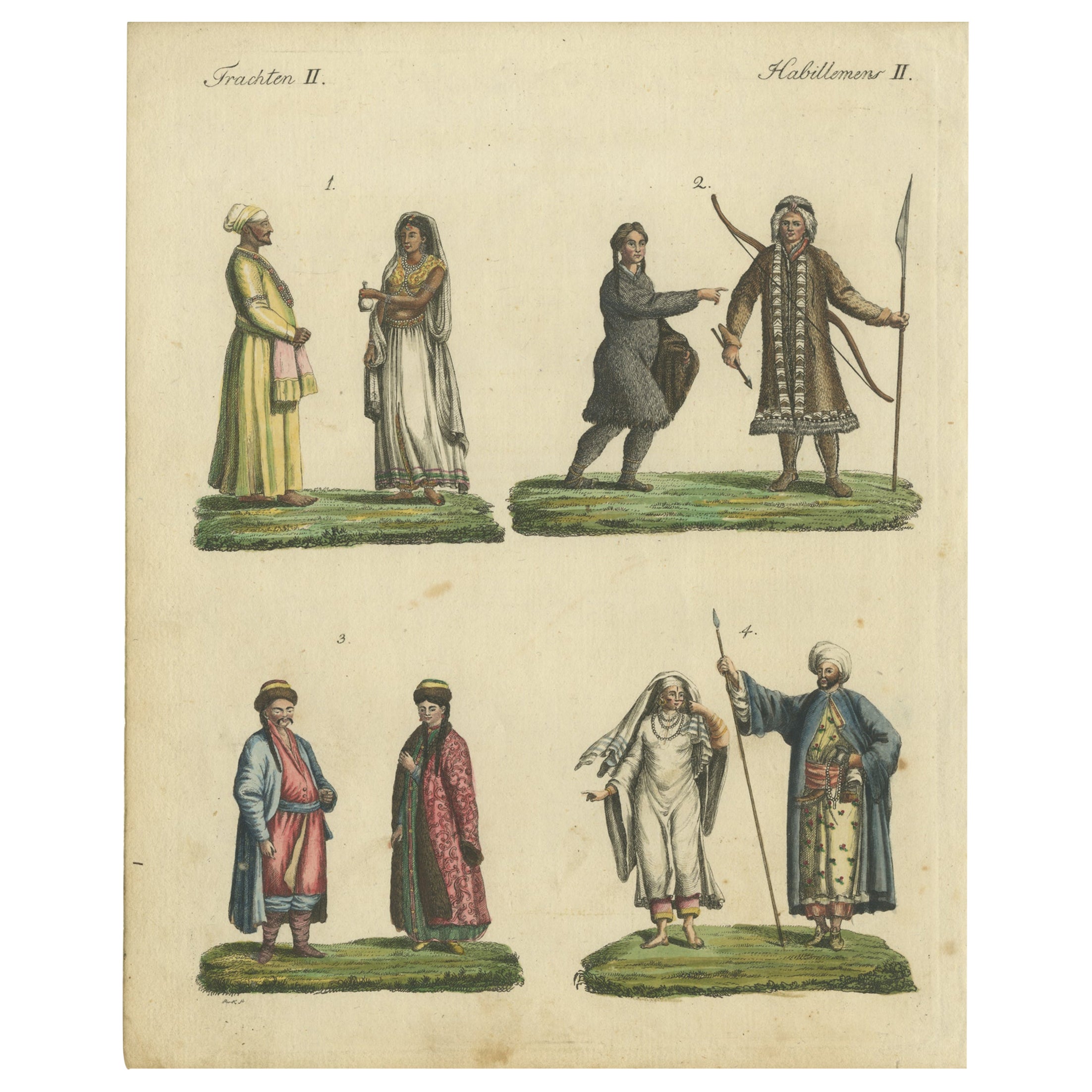 Handkolorierter Druck von Asiatischen aus Ostindien, Sibiren, Kalmyk und Arabia, 1801