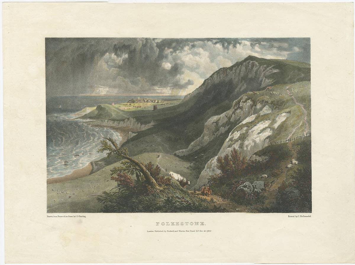 Hand-Colored Print of Folkestone 'United Kingdom' as Seen from the East, 1822