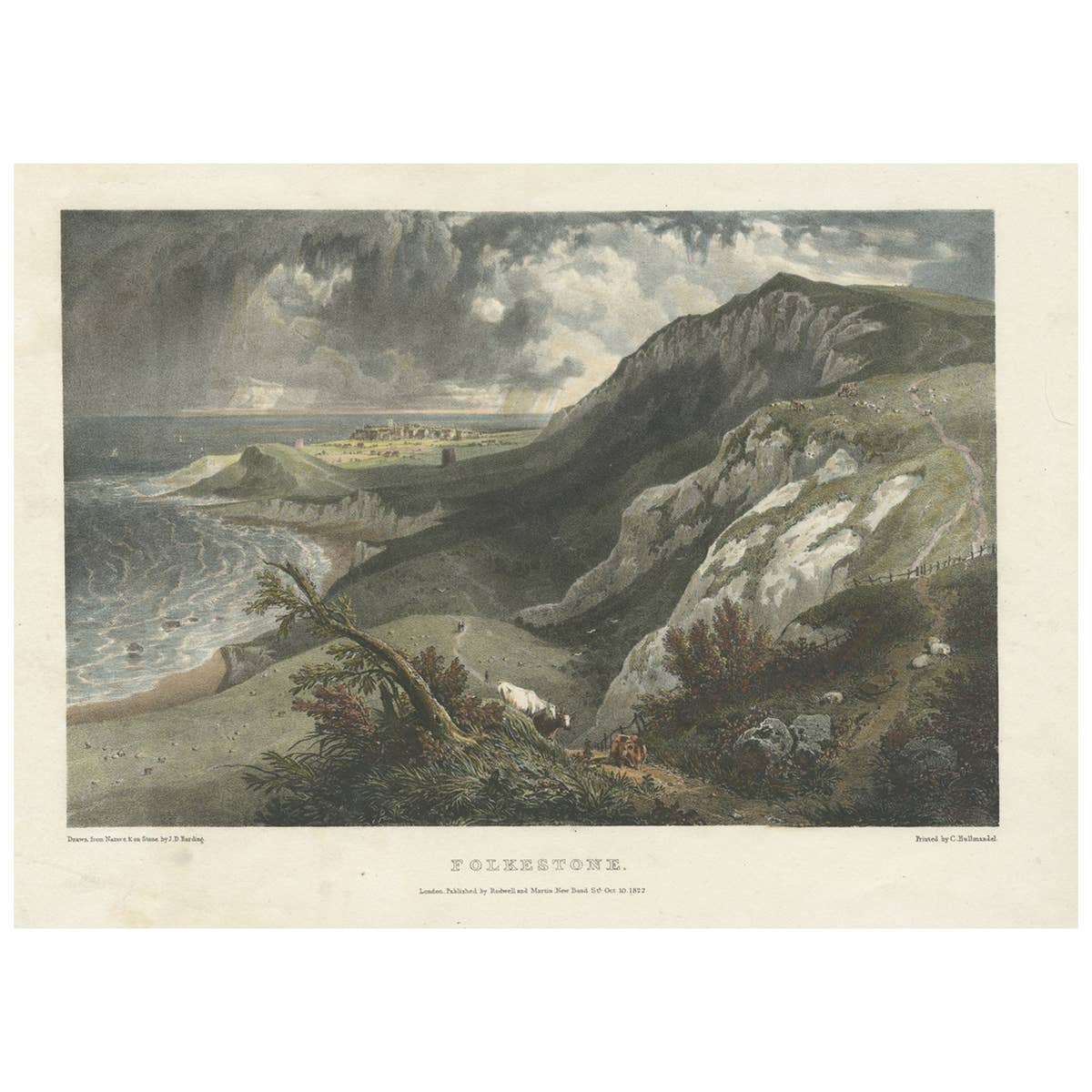 Hand-Colored Print of Folkestone 'United Kingdom' as Seen from the East, 1822