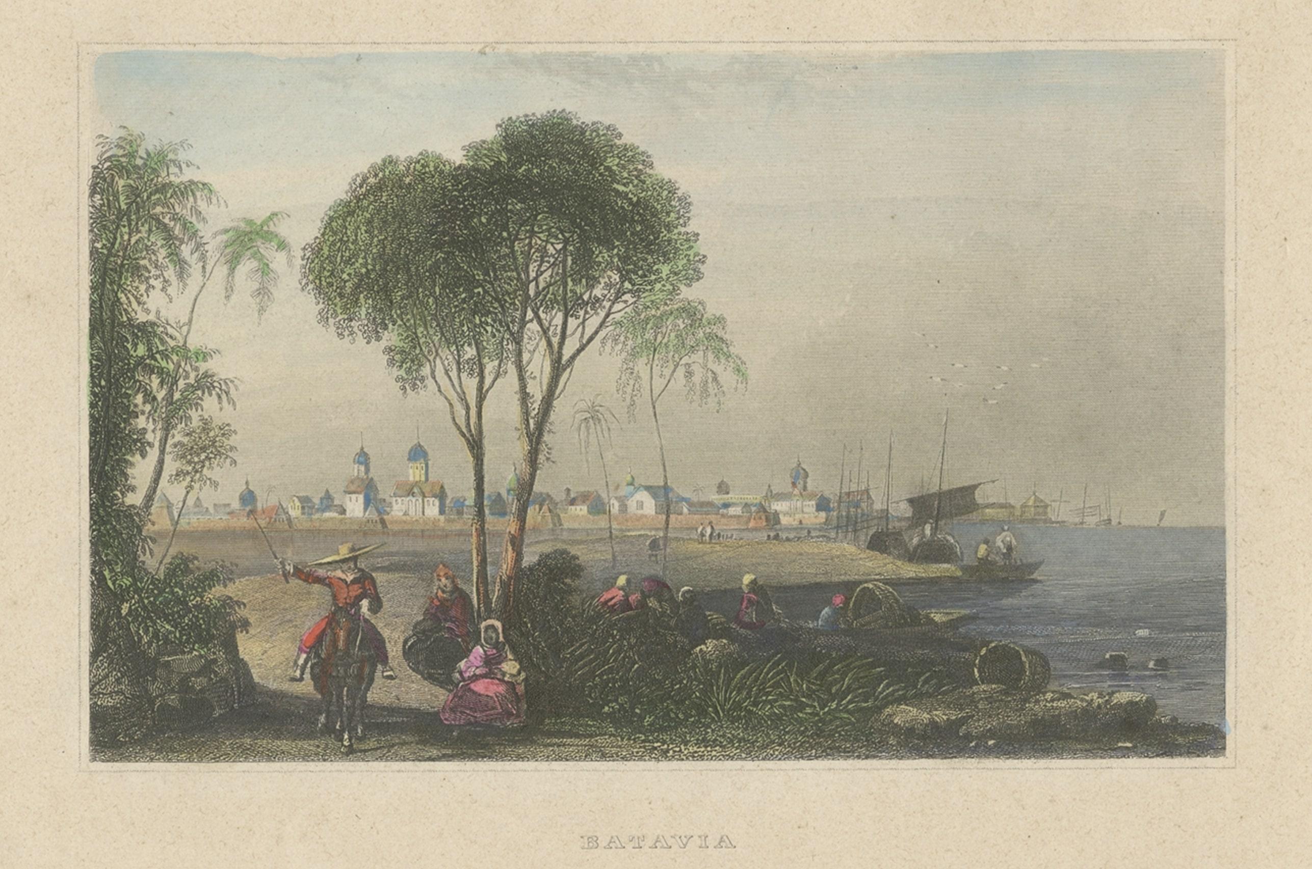 Hand-Colored Steel Engraving of Batavia 'Jakarta', Indonesia, Ca.1840 In Good Condition For Sale In Langweer, NL