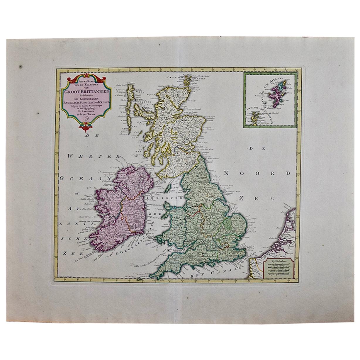 Small Antique Map of England, Wales, Scotland and Ireland with Original Coloring For Sale at 