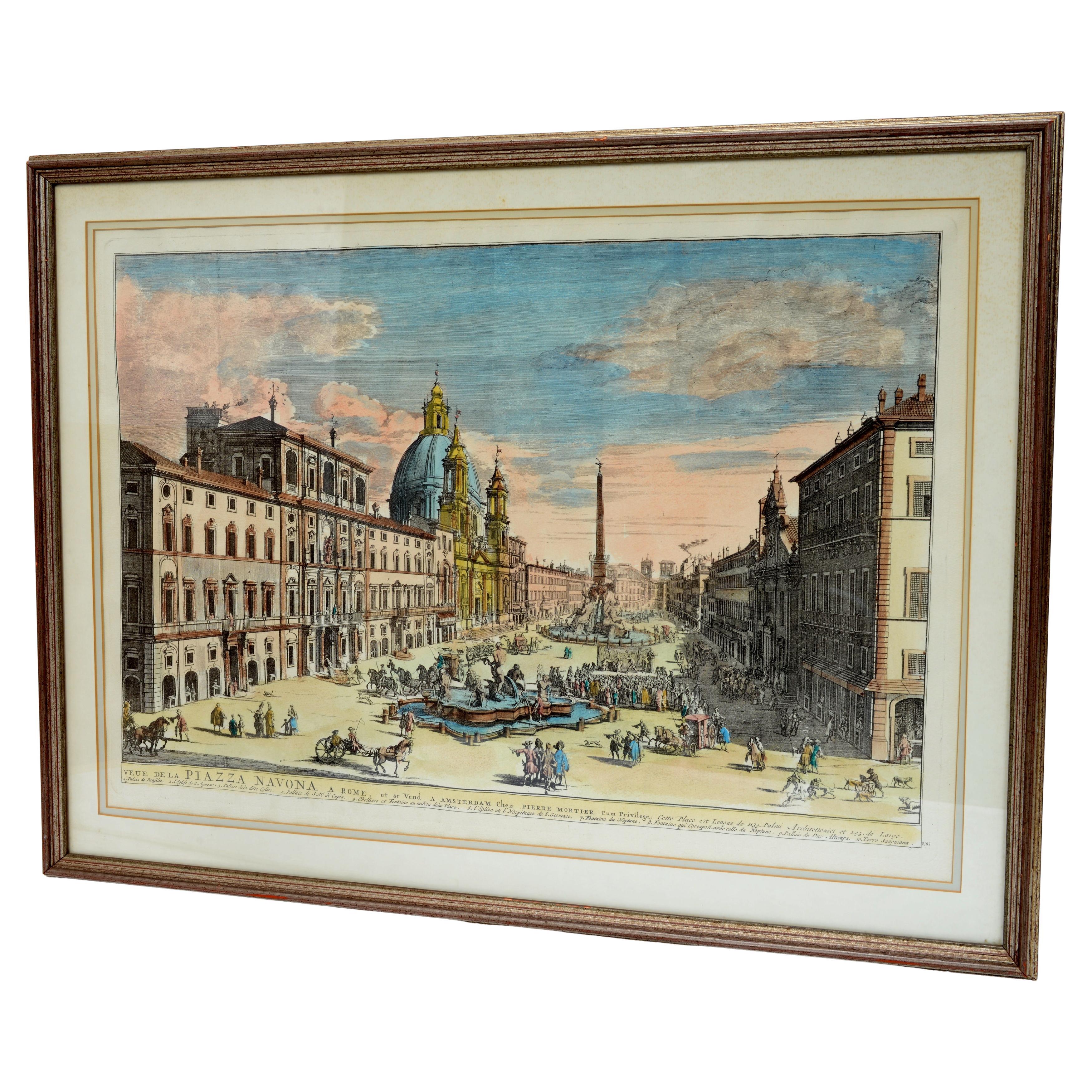 Hand Colored View of the Piazza Navona by Gomar Wouters, Antwerp 1649, c1724 For Sale 3