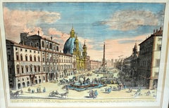 Hand Colored View of the Piazza Navona by Gomar Wouters, Antwerp 1649, c1724
