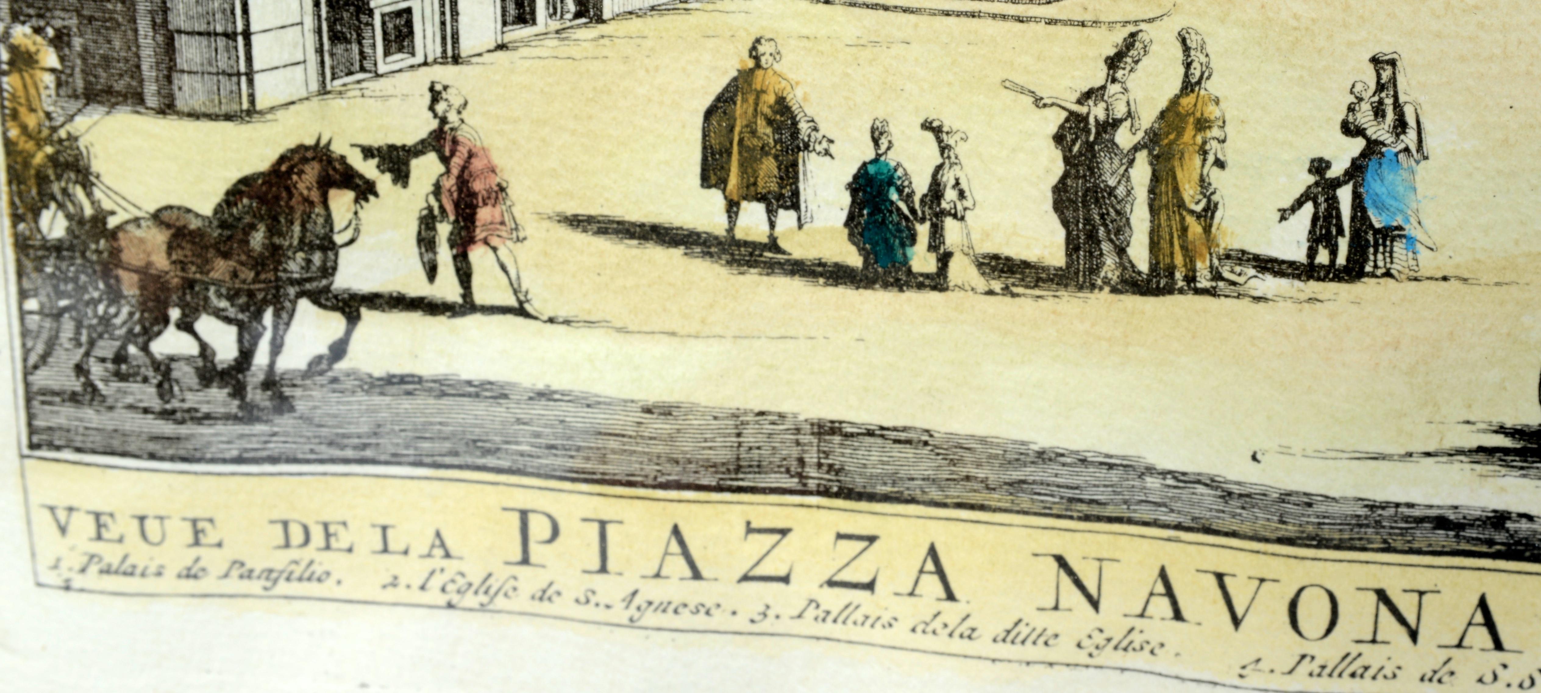Italian Hand Colored View of the Piazza Navona by Gomar Wouters, Antwerp 1649, c1724 For Sale
