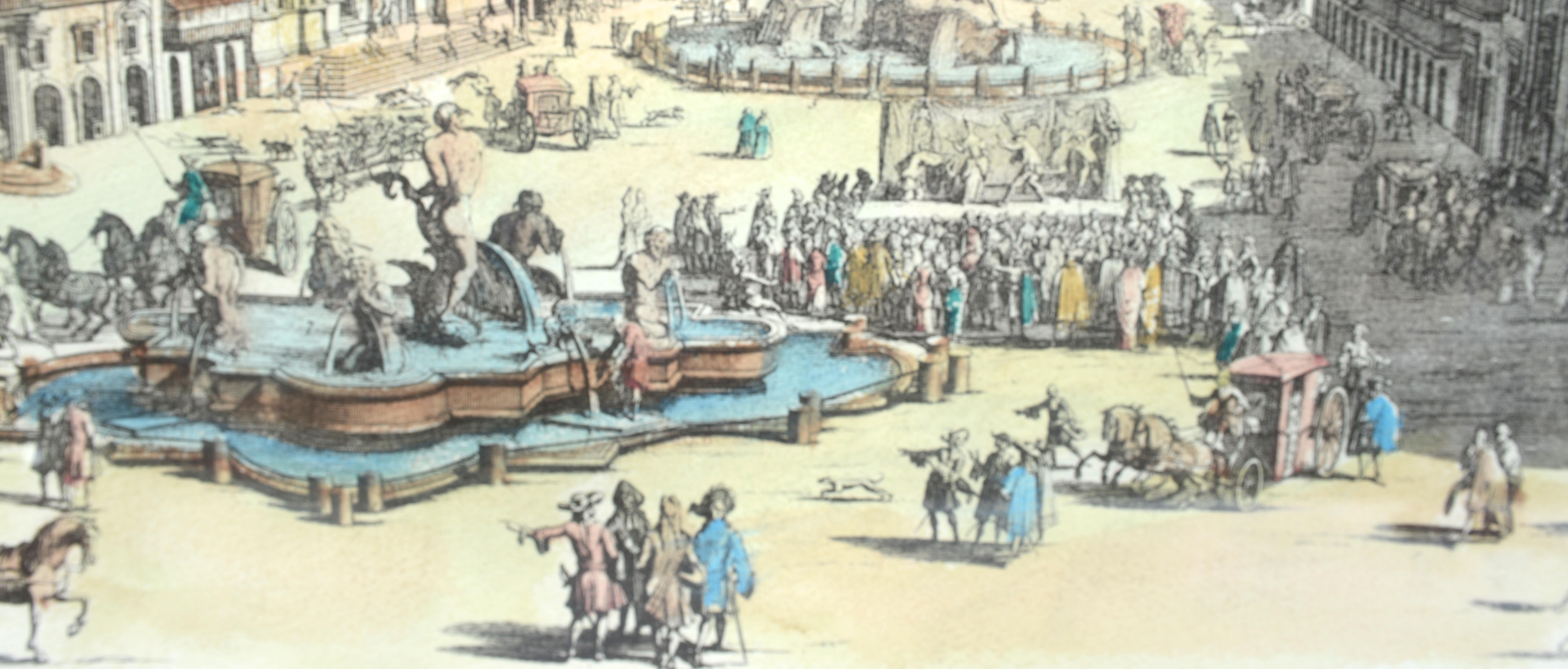 Hand-Painted Hand Colored View of the Piazza Navona by Gomar Wouters, Antwerp 1649, c1724 For Sale