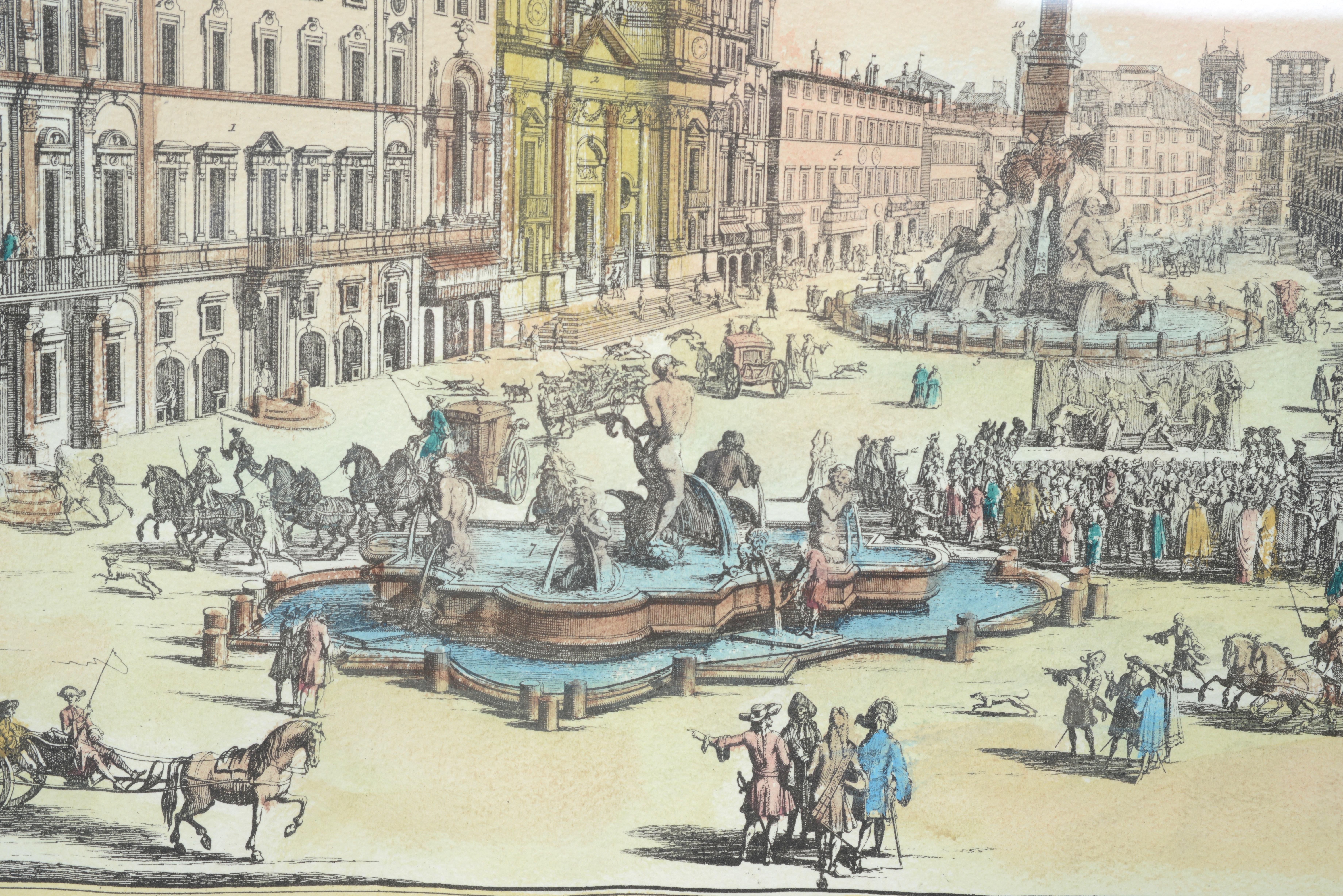 18th Century and Earlier Hand Colored View of the Piazza Navona by Gomar Wouters, Antwerp 1649, c1724 For Sale
