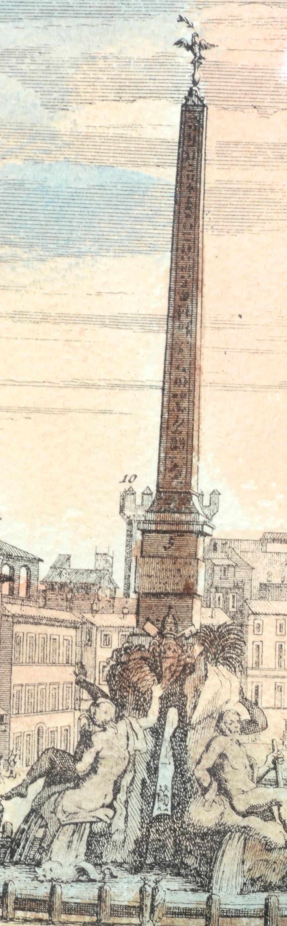 Glass Hand Colored View of the Piazza Navona by Gomar Wouters, Antwerp 1649, c1724 For Sale
