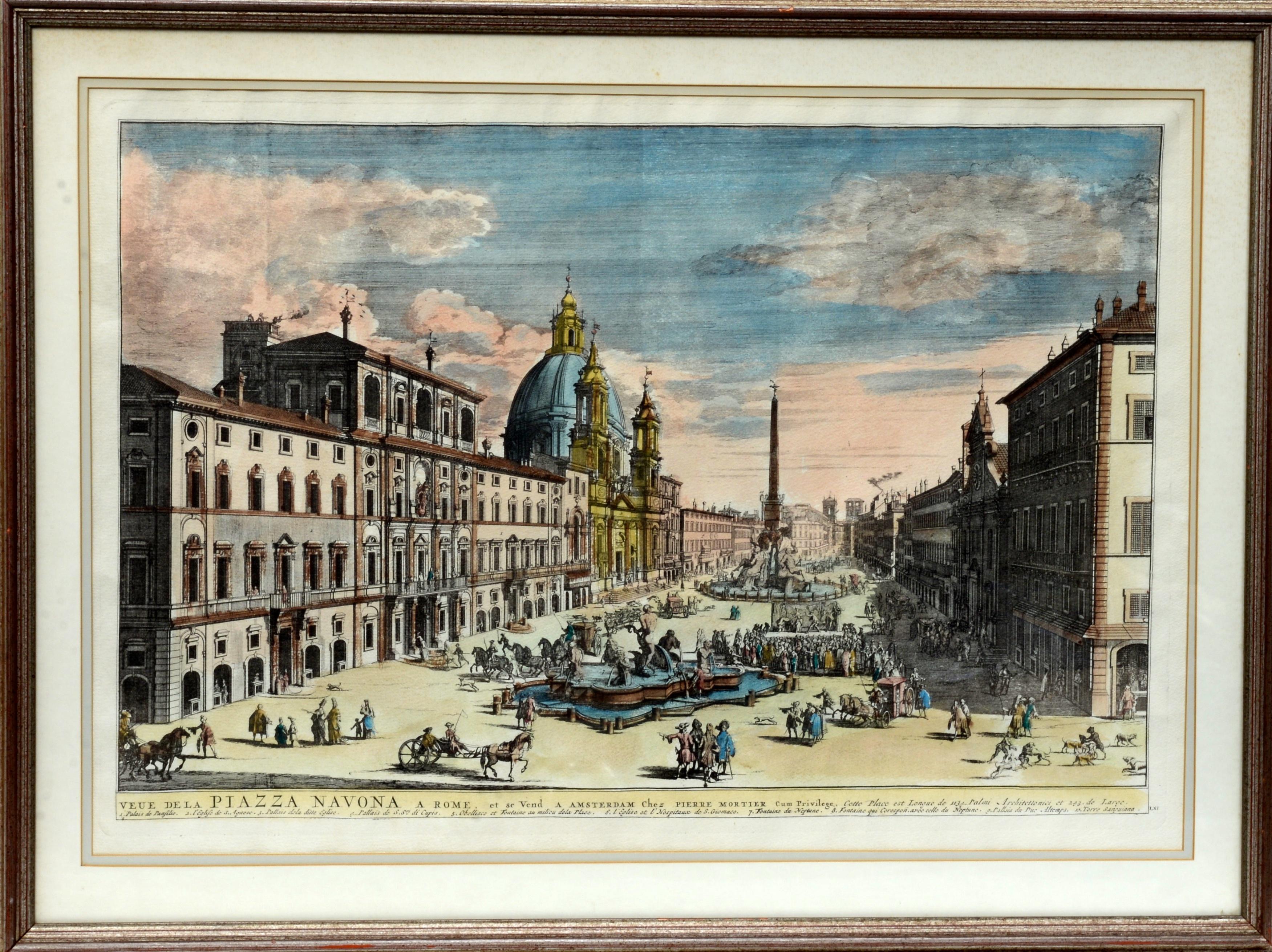 Vista coloreada a mano de la Plaza Navona por Gomar Wouters, Amberes 1649, c1724