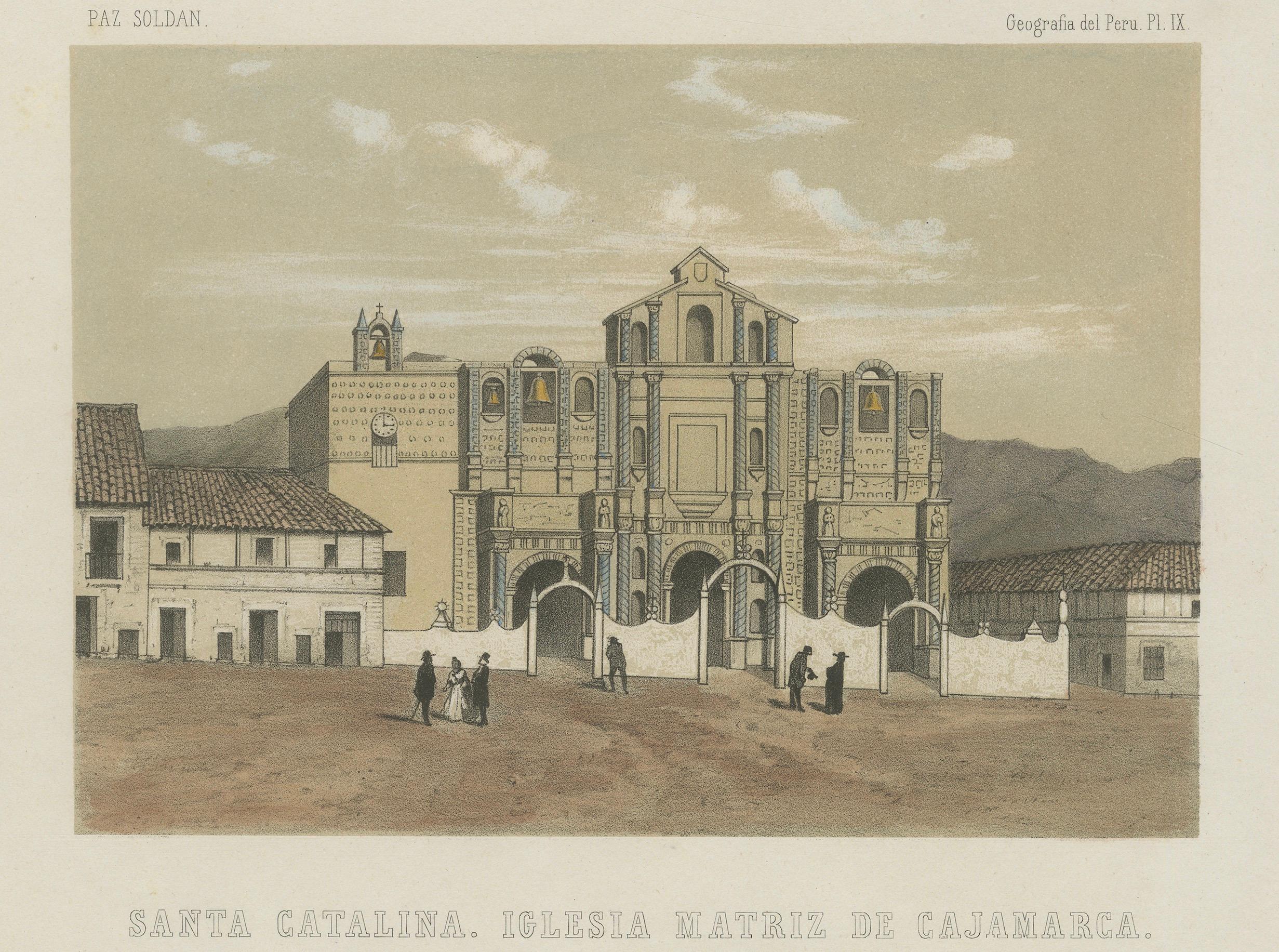 Handkolorierte Ansichten von Cajamarca - Santa Catalina Church & Thermalquellen, 1865 (Mittleres 19. Jahrhundert) im Angebot