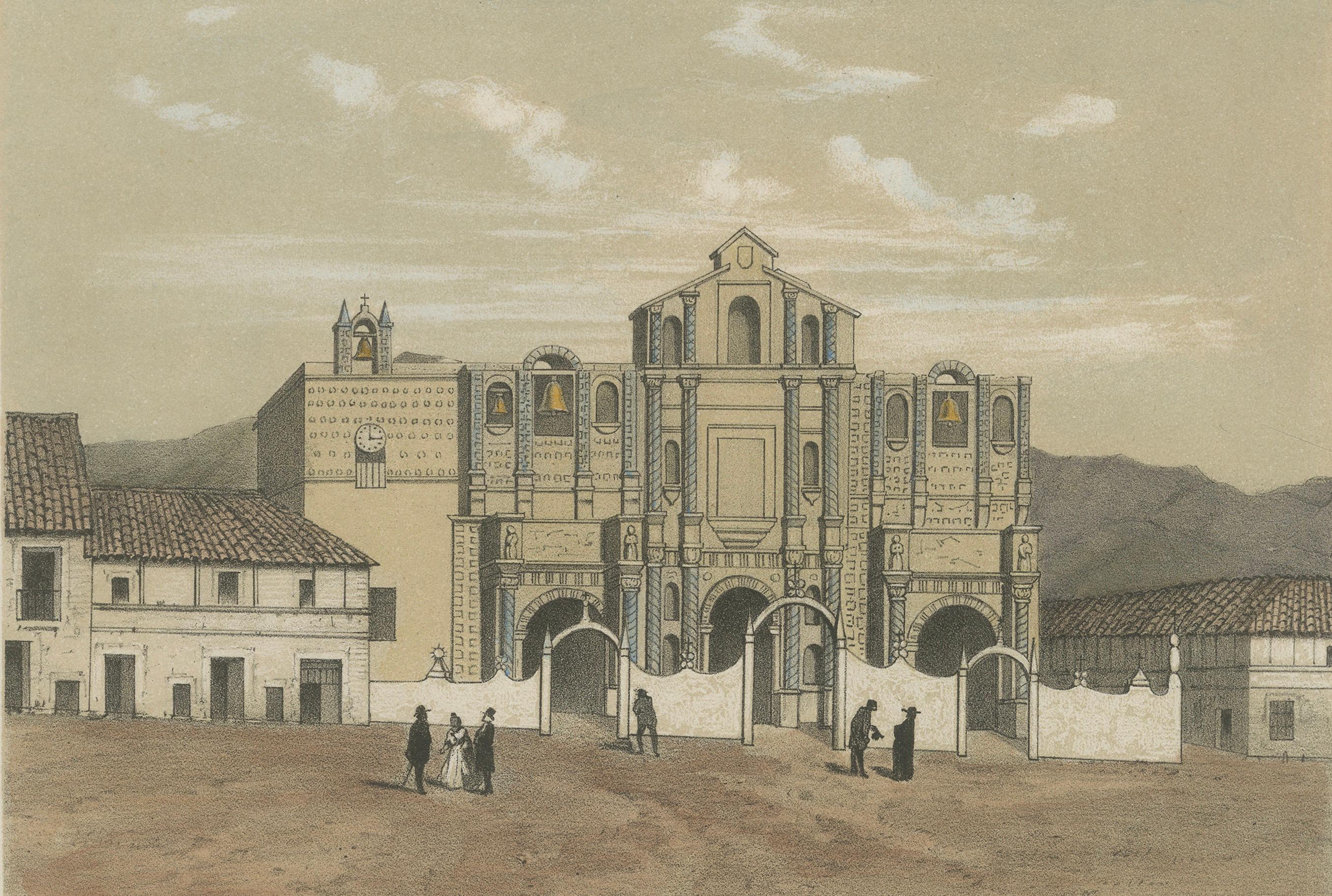 Handkolorierte Ansichten von Cajamarca - Santa Catalina Church & Thermalquellen, 1865 im Angebot 1