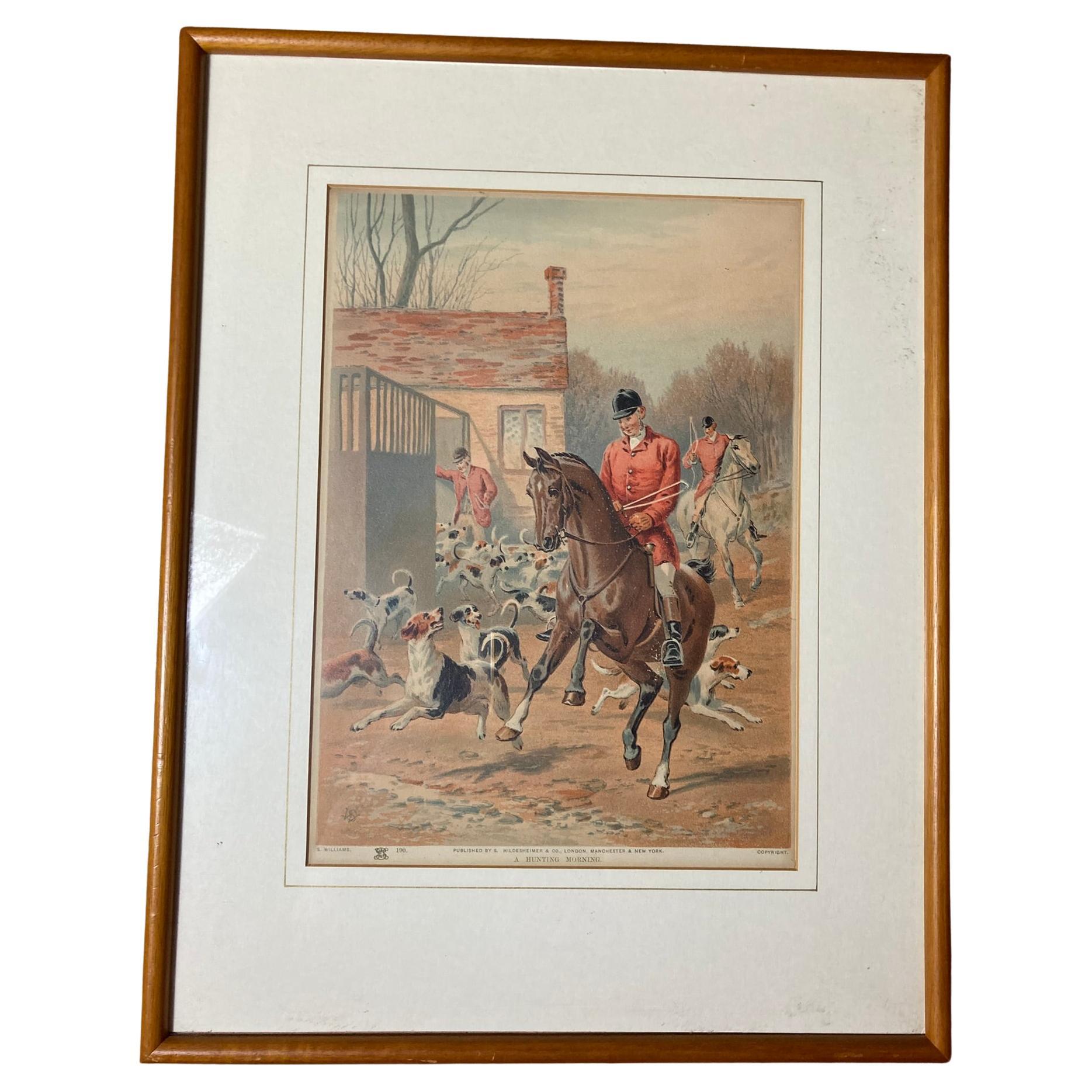 Hand-coloured English Hunting Print Named a Hunting Morning by Henry Alken