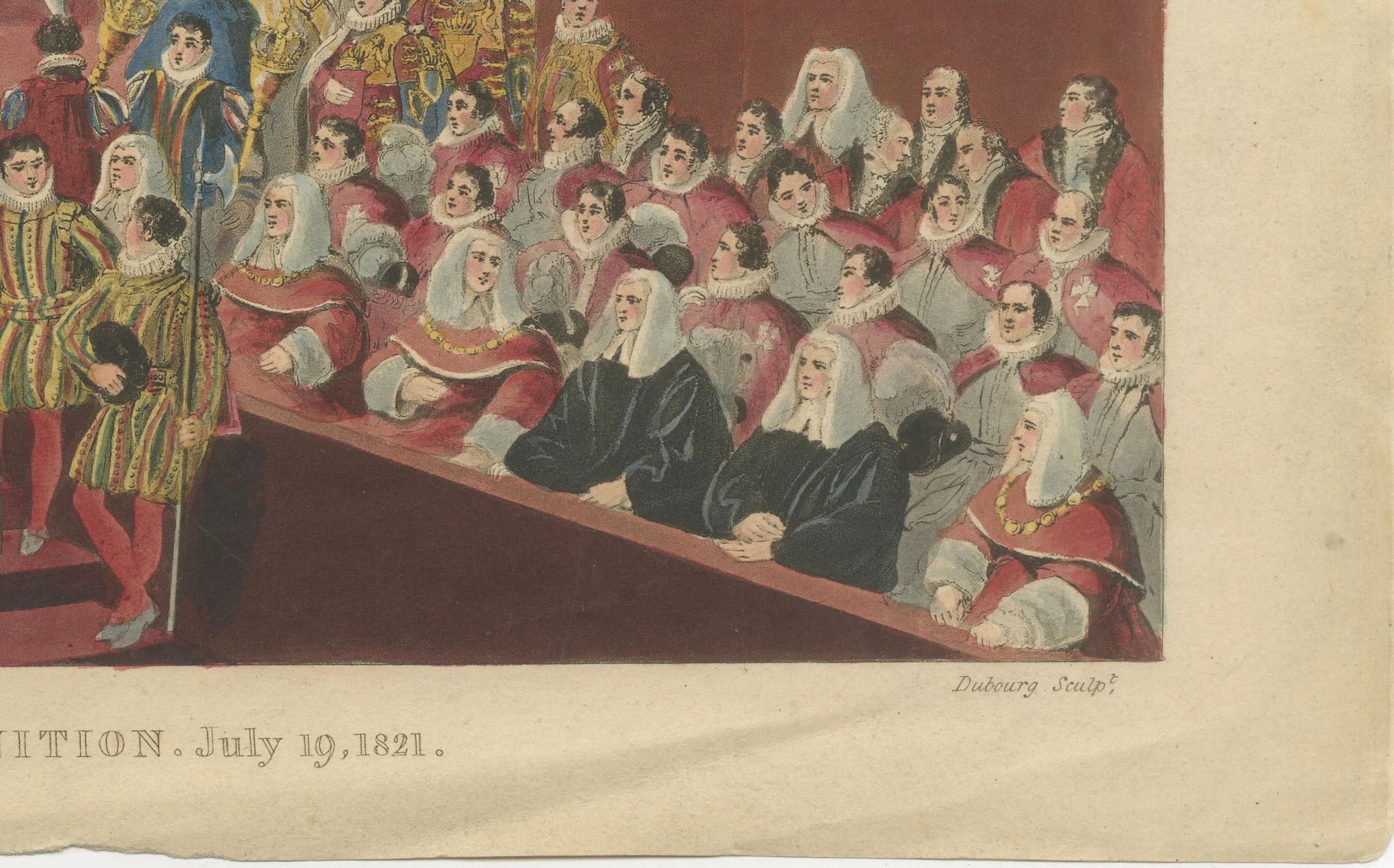 Handkolorierter Kupferstich der Krönung von Georg IV. in der Westminster Abbey, 1822 im Zustand „Gut“ im Angebot in Langweer, NL
