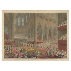 Handkolorierter Kupferstich der Krönung von Georg IV. in der Westminster Abbey, 1822