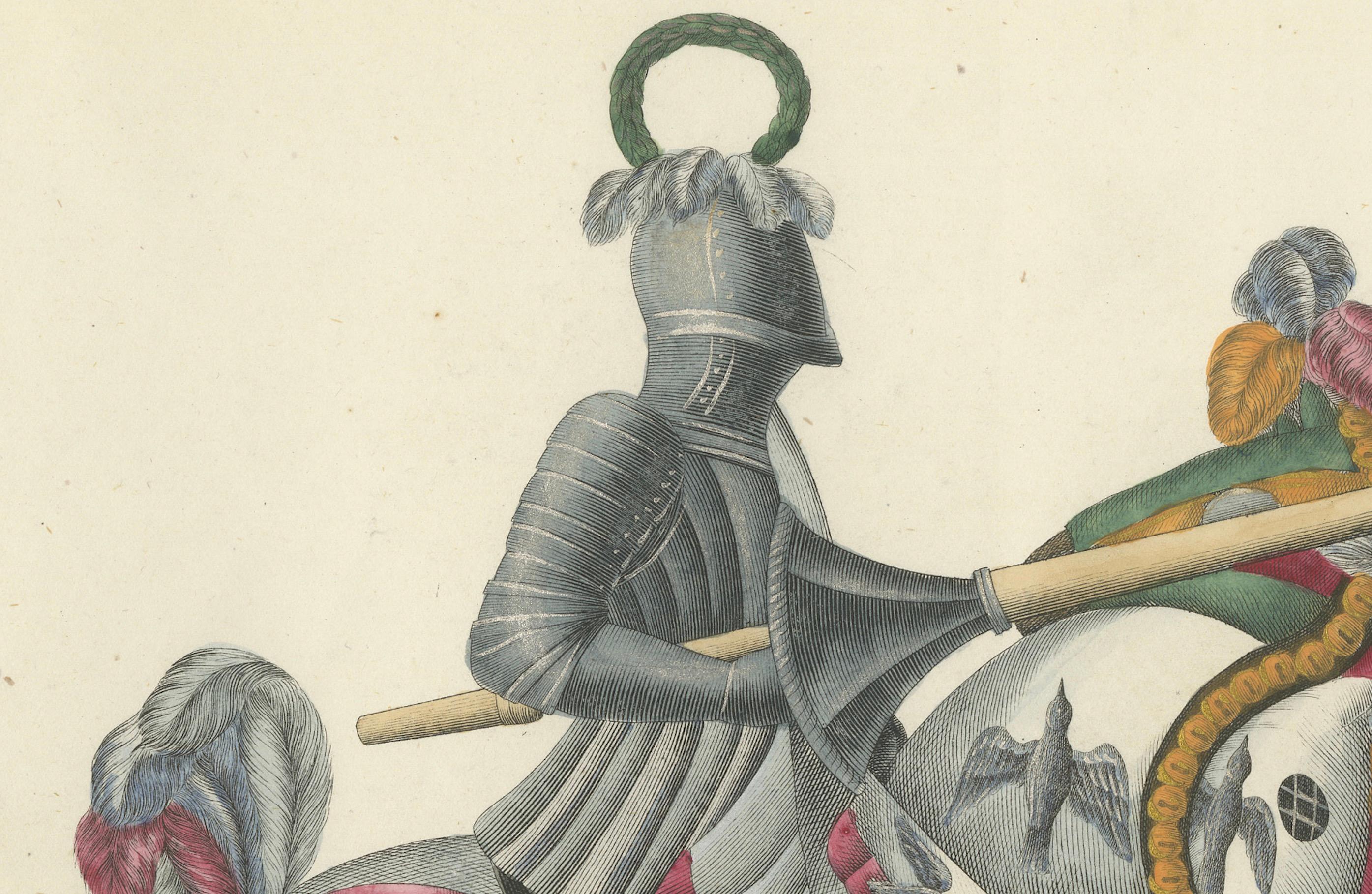 Scène de joue colorée à la main : cheval arqué et caparaçon rayé 1842 Bon état - En vente à Langweer, NL