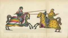 Hand-Coloured Jousting Scene with Vibrant Striped and Floral Caparisons, 1842