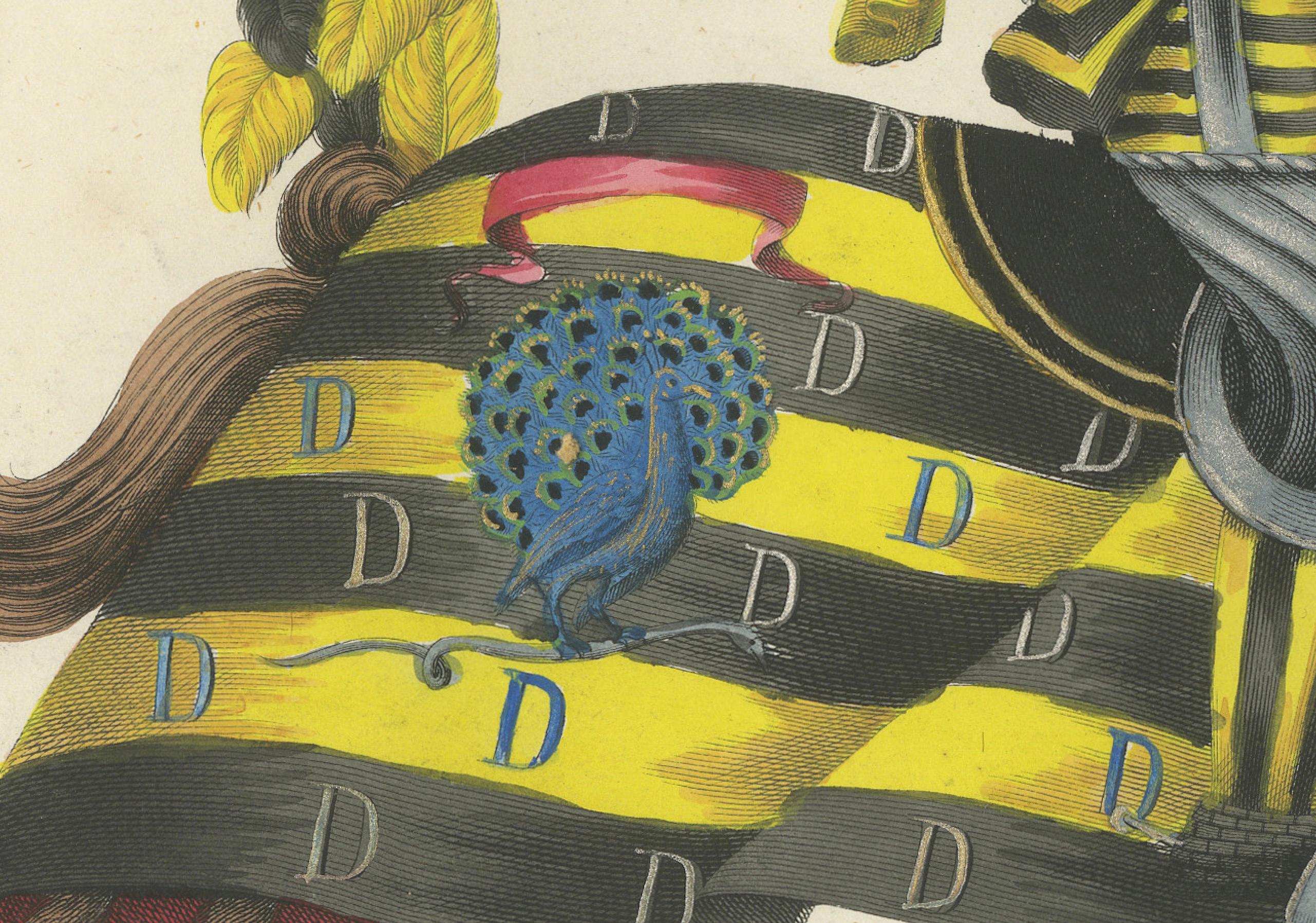 Paper Hand-Coloured Knightly Joust Print: Vibrant Heraldic Horses and Armor, 1842 For Sale