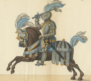 Hand-Coloured Litho of Knights in Jousting Armor on Caparisoned Horses, 1842, view 4