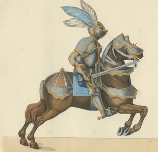 Hand-Coloured Litho of Knights in Jousting Armor on Caparisoned Horses, 1842, view 5
