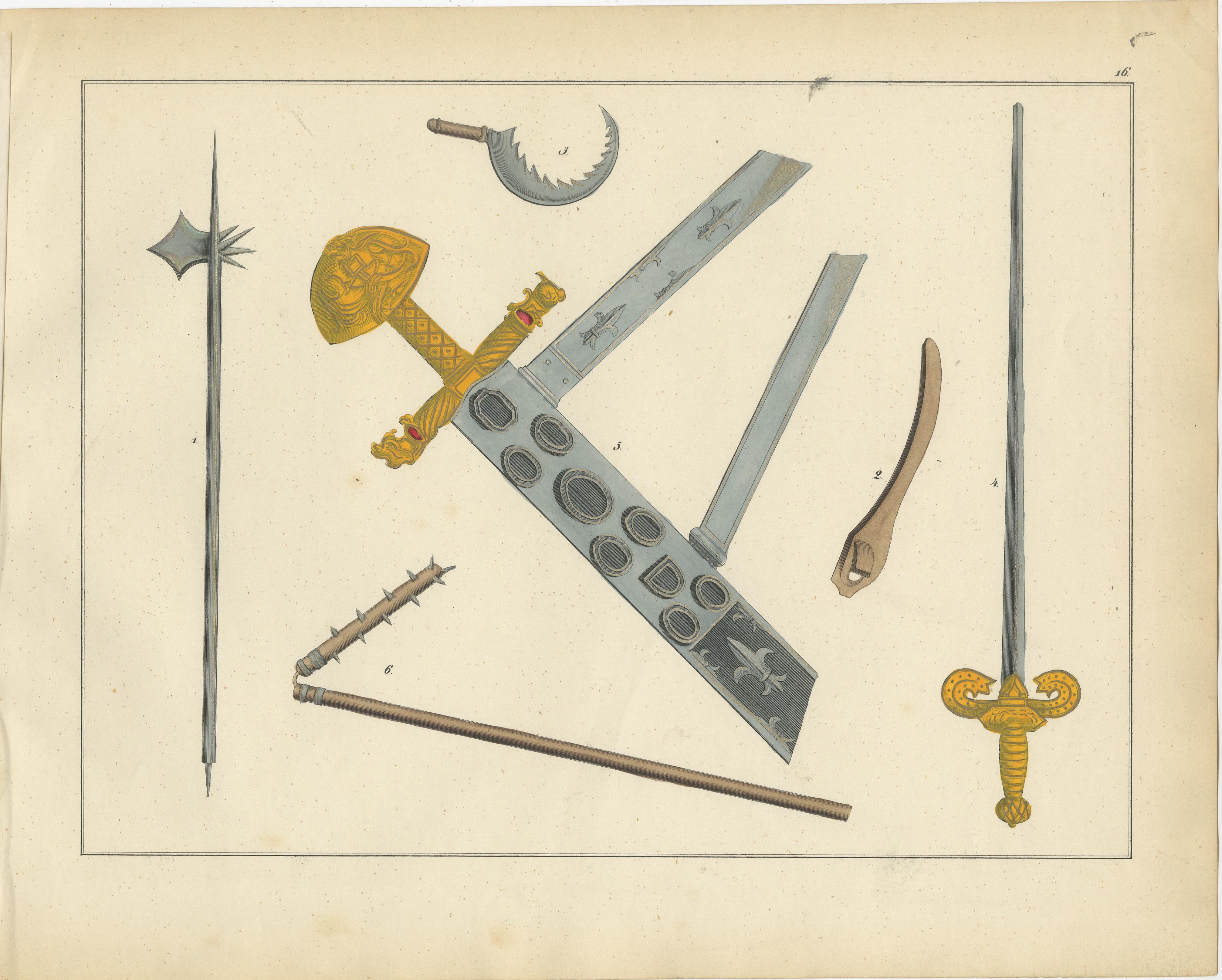 Lithographie combinée à la main de l'orfèvrerie médiévale et ancienne, 1842 Bon état - En vente à Langweer, NL