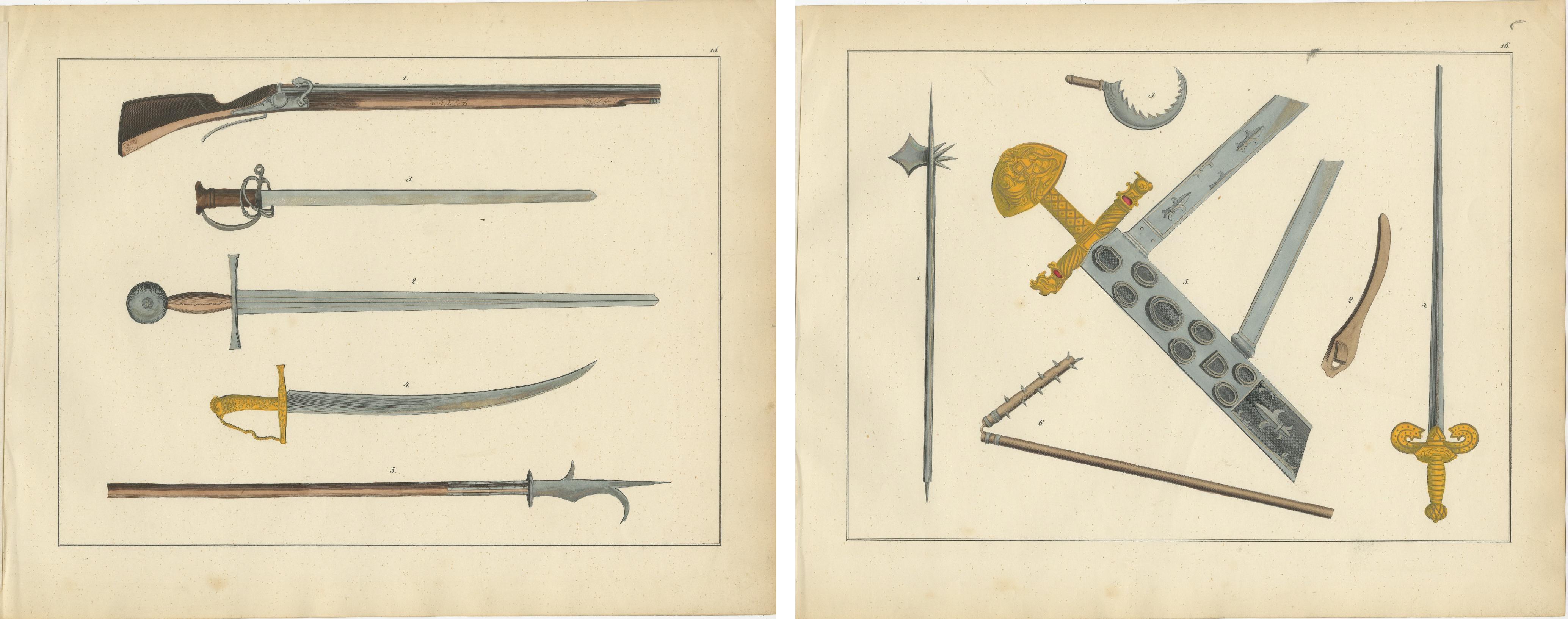 Milieu du XIXe siècle Lithographie combinée à la main de l'orfèvrerie médiévale et ancienne, 1842 en vente