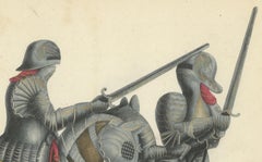 Hand-Coloured Lithograph of Knights in Aftermath of a Broken Lance Duel, 1842