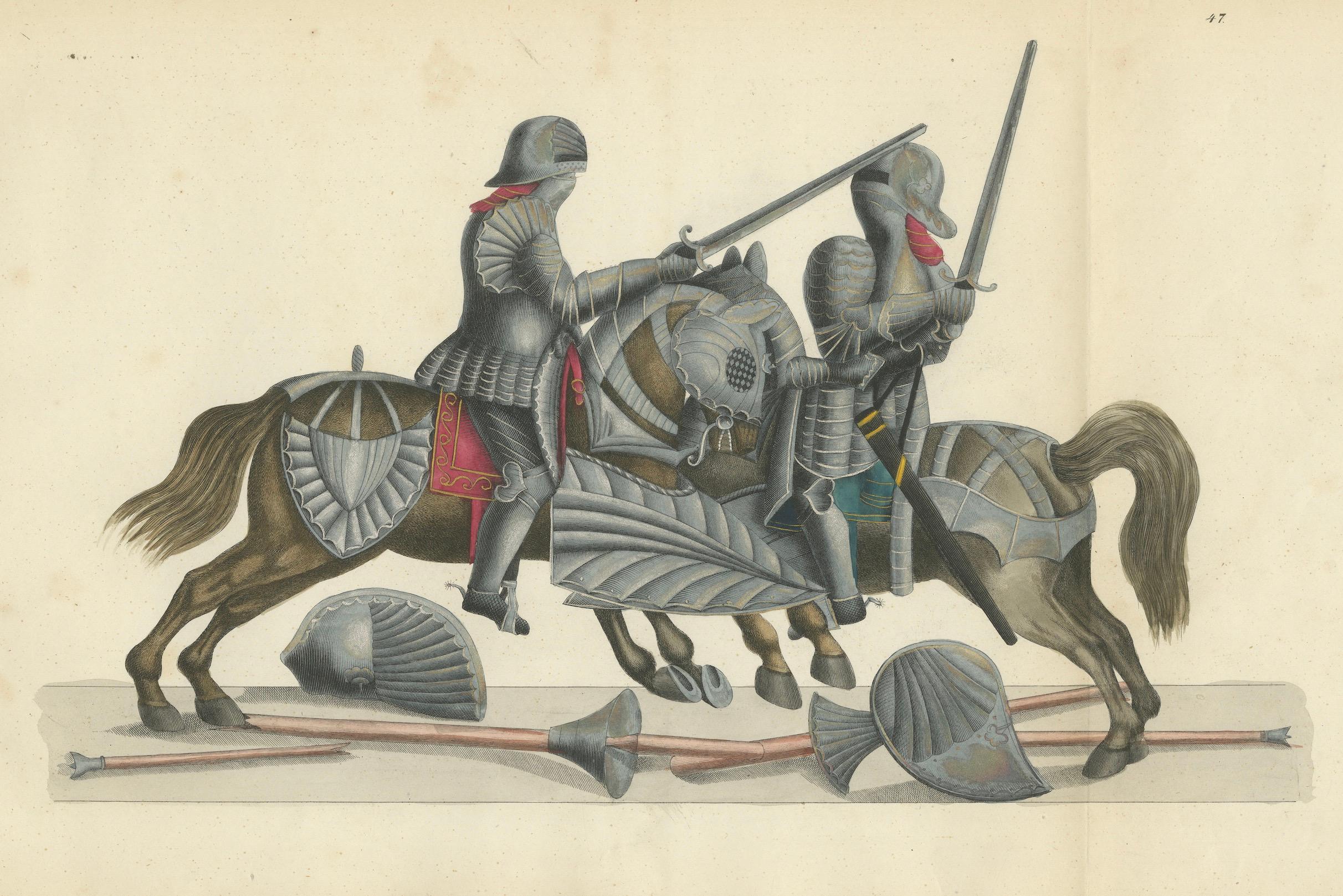 Handkolorierte Lithographie von Rittern nach einem zerbrochenen Lance-Duel, 1842 im Angebot 2