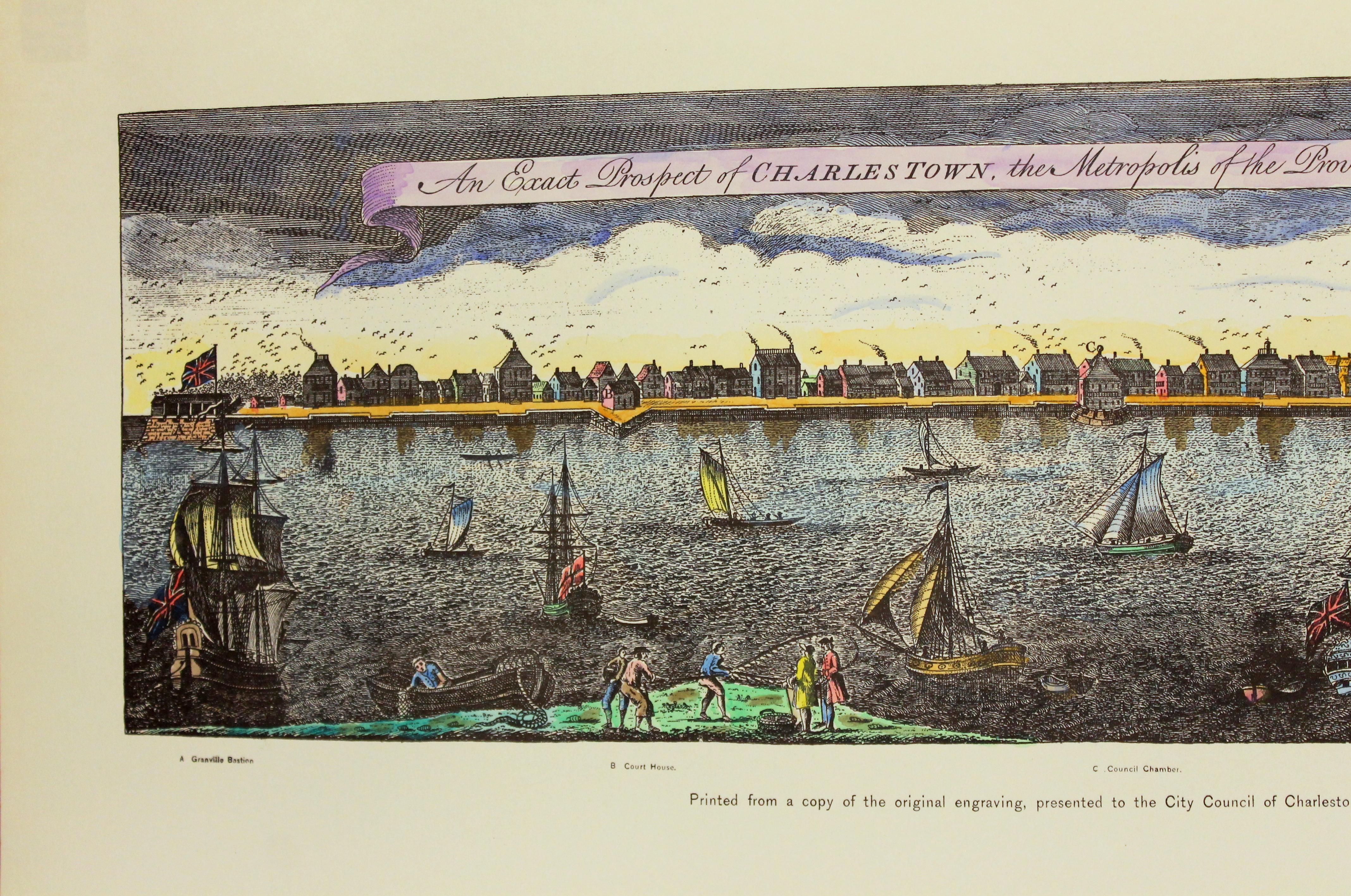 Handkoloriertes Reprod, Druck, genaue Prospekte von Charlestown, der Metropolis von SC (amerikanisch) im Angebot