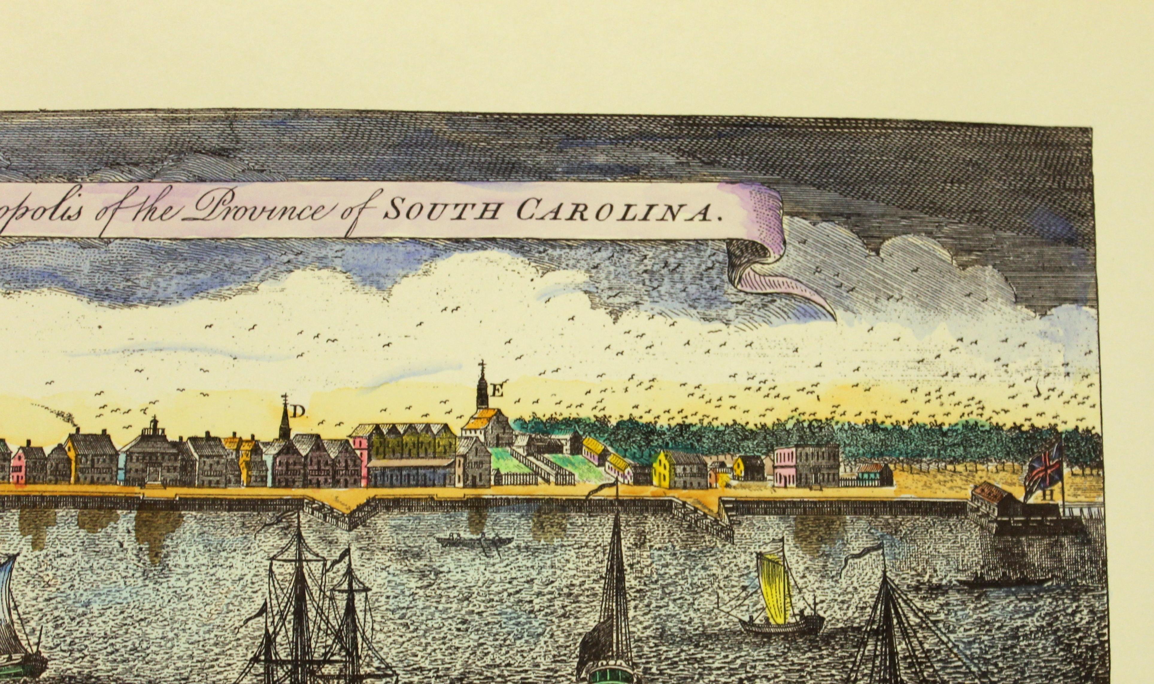 Paper Hand Coloured Reprod, Print, Exact Prospect of Charlestown, the Metropolis of SC For Sale
