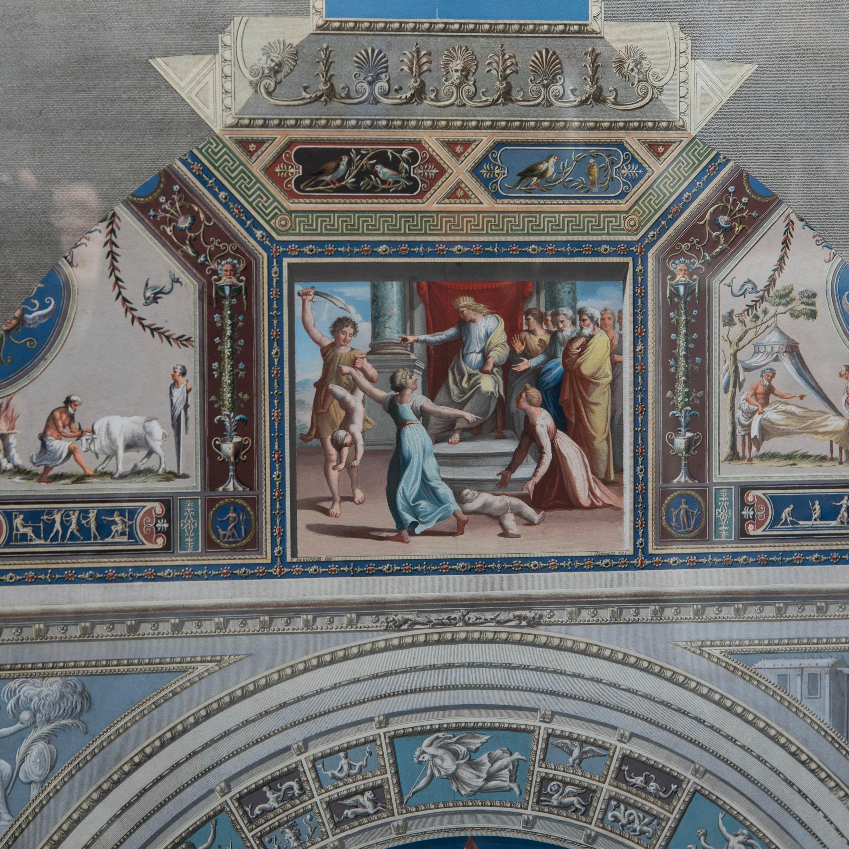 Handkolorierte Szene aus den Kreuzganggewölben in den Loggien des Raphael, Vatikan, Nr. IV (Sonstiges) im Angebot
