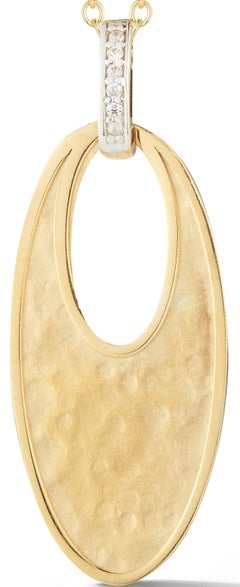 Handcraft 14 Karat Yellow Gold Matte, Hammer and Polish-Finished Oval Pendant