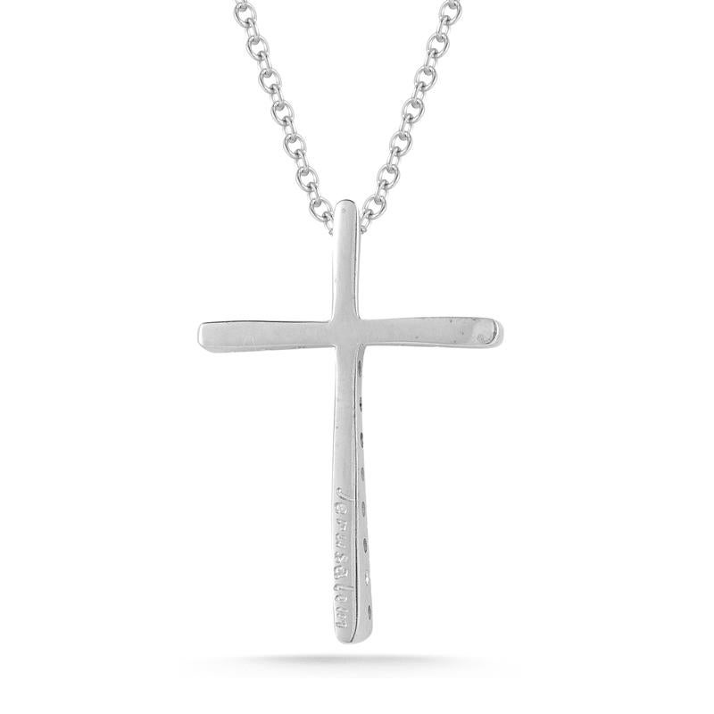14 Karat White Gold Hand-Crafted Polish-Finished Concave Diamond Cross Pendant, Engraved with the  