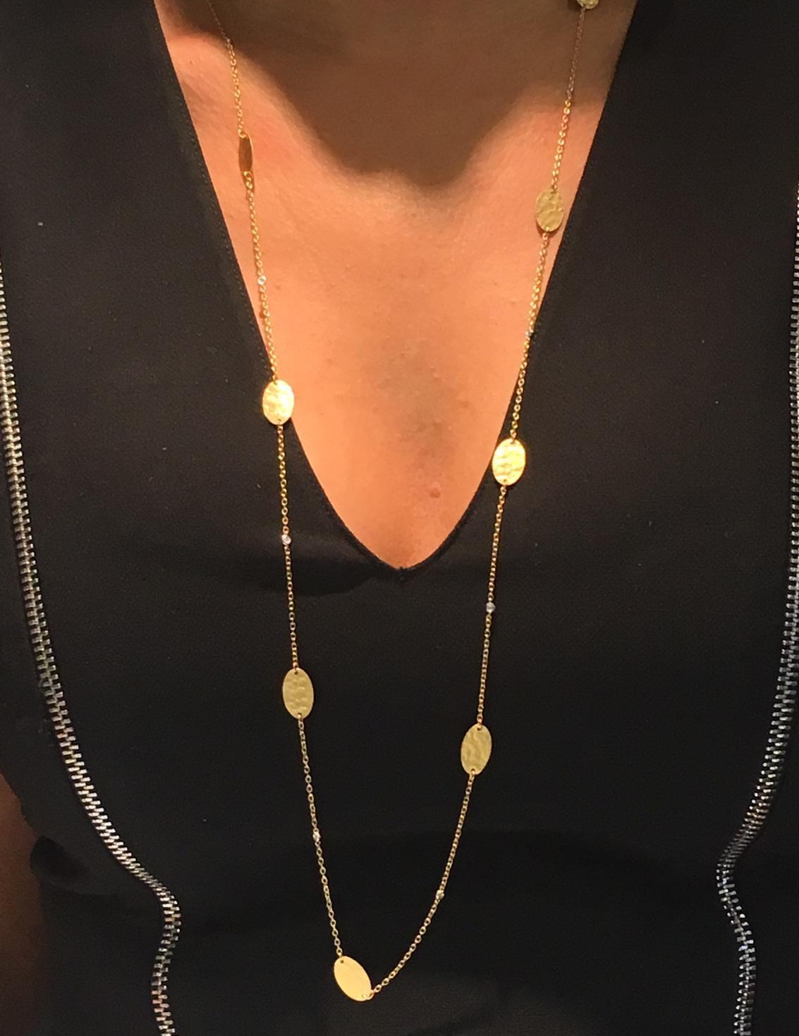 Handcrafted 14 Karat Yellow Gold Oval Motif Gold by the Yard Necklace In New Condition For Sale In Great Neck, NY