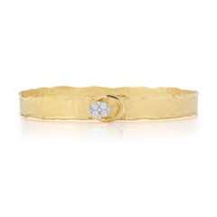 Handcrafted 14 Karat Yellow Gold Hammered Narrow Cuff Bracelet