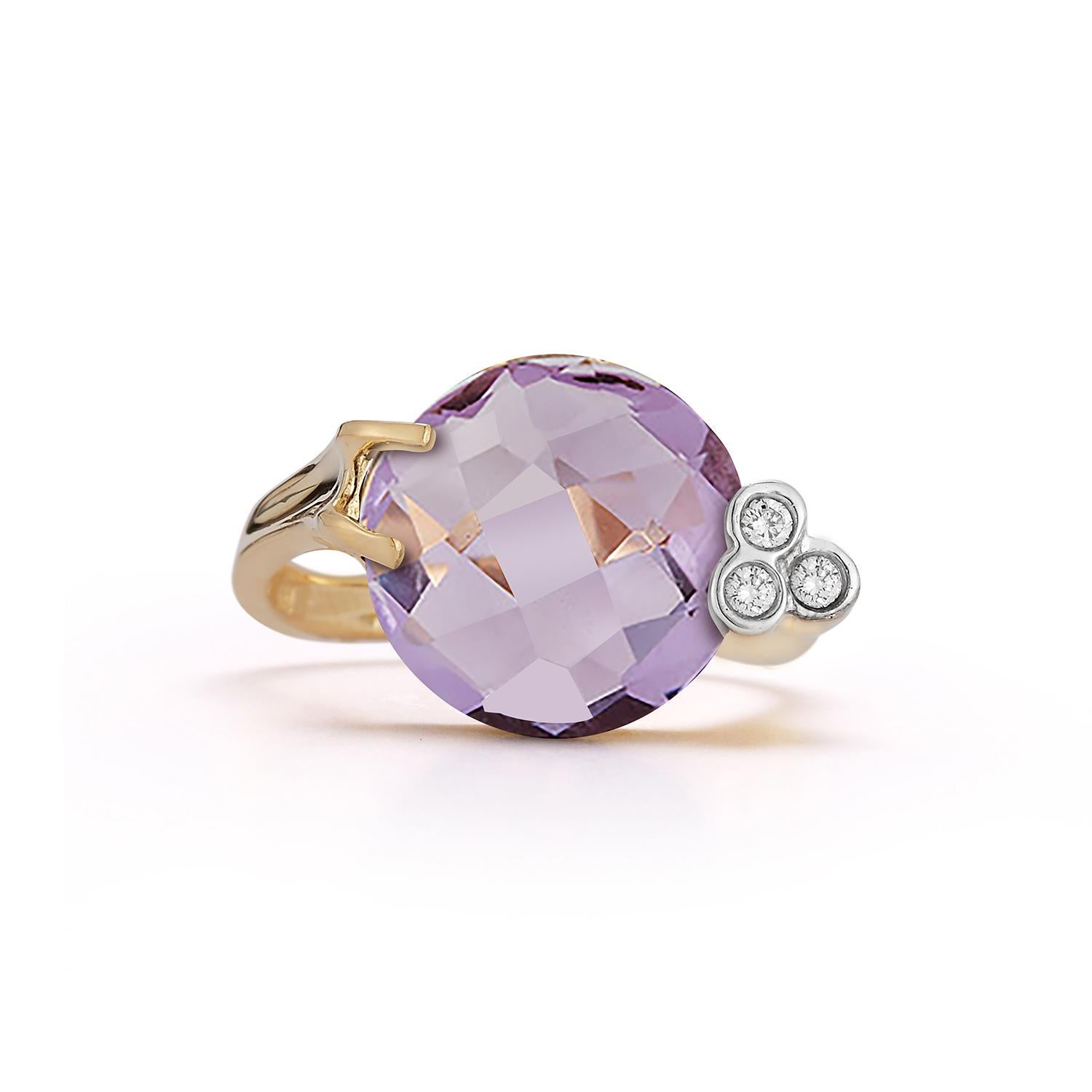 For Sale:  Hand-Crafted 14 Karat Yellow Gold Amethyst Color Stone Cocktail Ring 2
