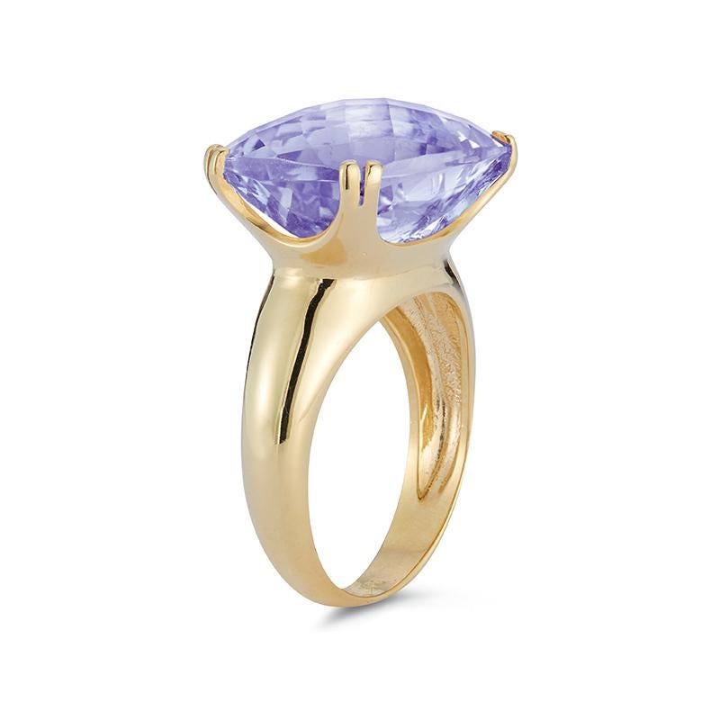 For Sale:  Hand-Crafted 14 Karat Yellow Gold Amethyst Color Stone Cocktail Ring 2