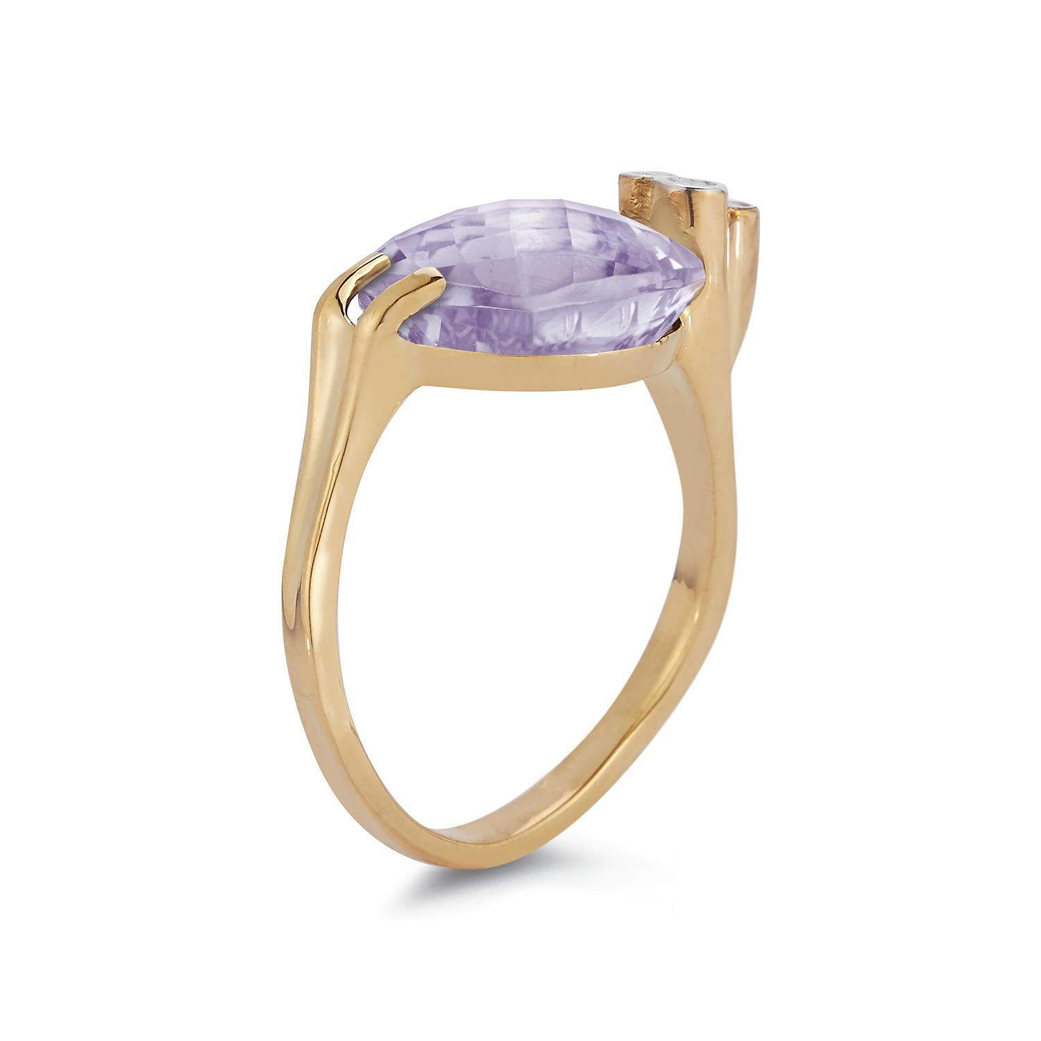 For Sale:  Hand-Crafted 14 Karat Yellow Gold Amethyst Color Stone Cocktail Ring 3
