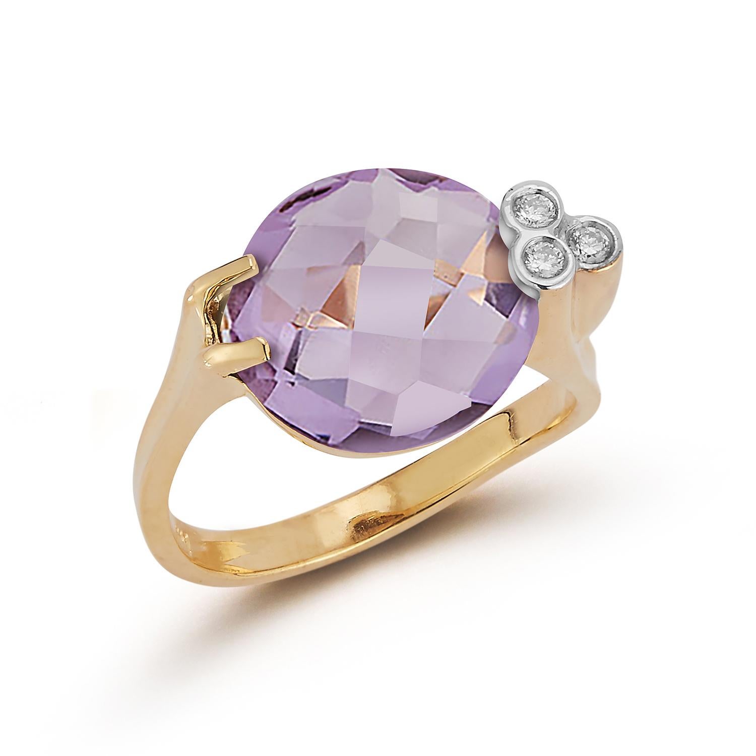 For Sale:  Hand-Crafted 14 Karat Yellow Gold Amethyst Color Stone Cocktail Ring 4