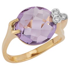 Bague cocktail en or jaune 14 carats avec améthyste, pierre de couleur, faite à la main