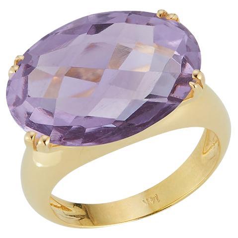 Handgefertigter Cocktailring aus 14 Karat Gelbgold mit Amethystfarbenen Steinen