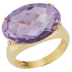 Handgefertigter Cocktailring aus 14 Karat Gelbgold mit Amethystfarbenen Steinen