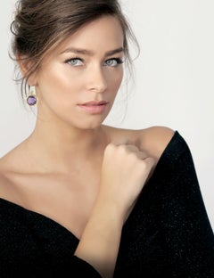 Handgefertigte 14 Karat Gelbgold Amethyst Farbe Stein Tropfenohrringe