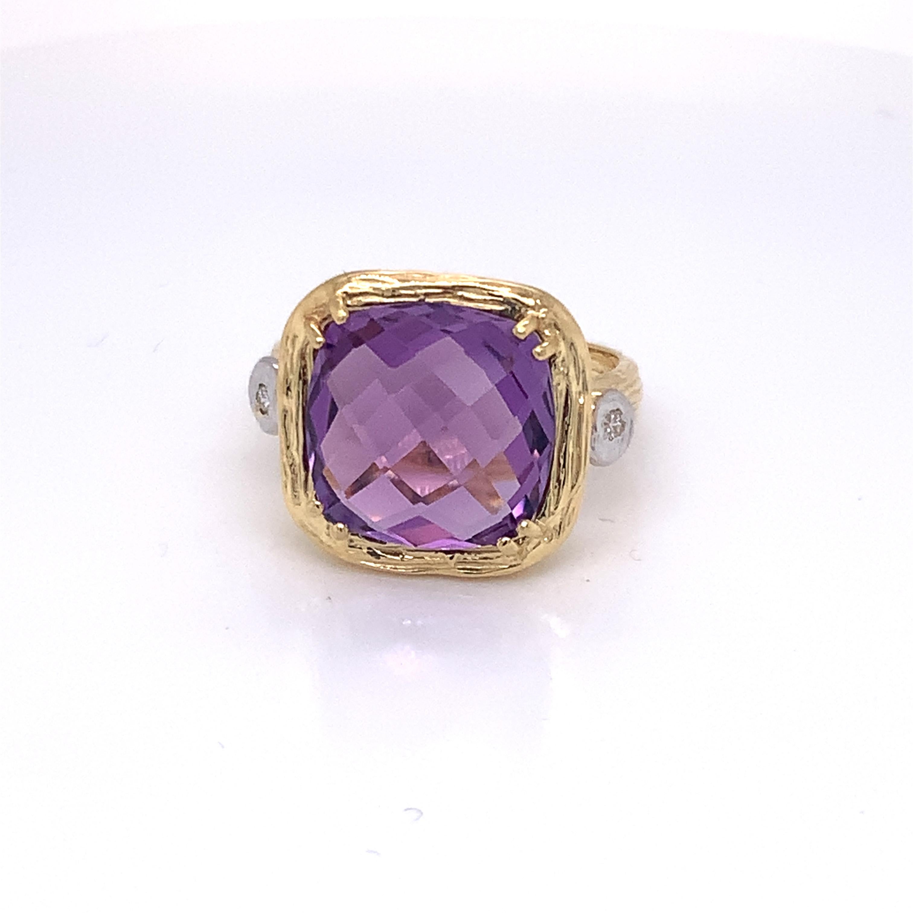 For Sale:  Hand-Crafted 14 Karat Yellow Gold Amethyst Color Stone Ring 2
