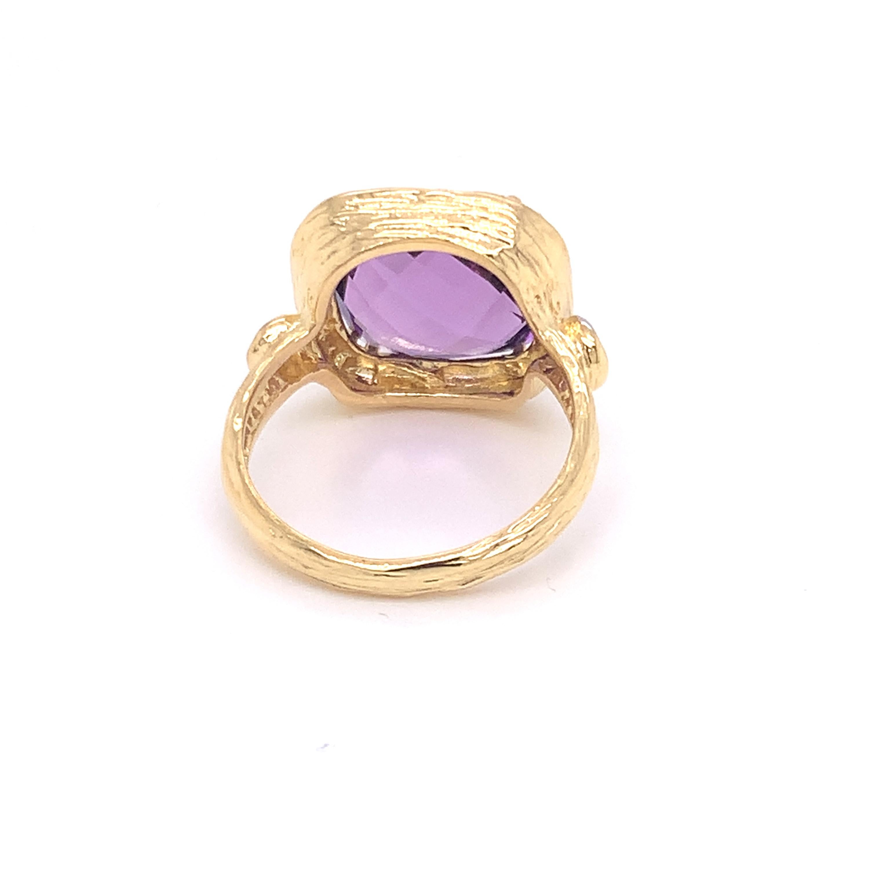 For Sale:  Hand-Crafted 14 Karat Yellow Gold Amethyst Color Stone Ring 3