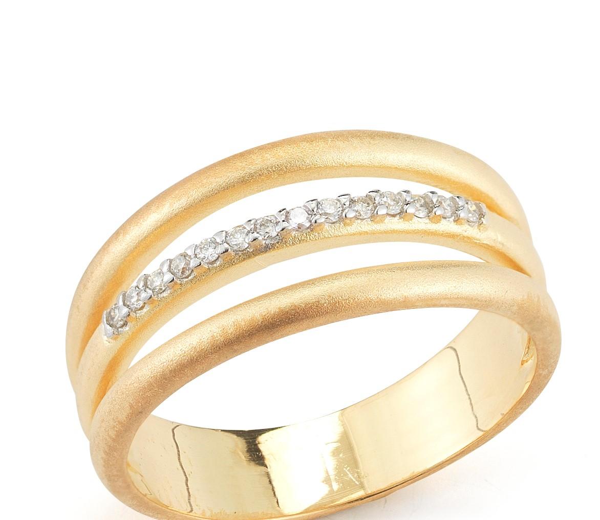For Sale:  Hand-Crafted 14 Karat Yellow Gold Arch Ring Accented with Diamonds 2
