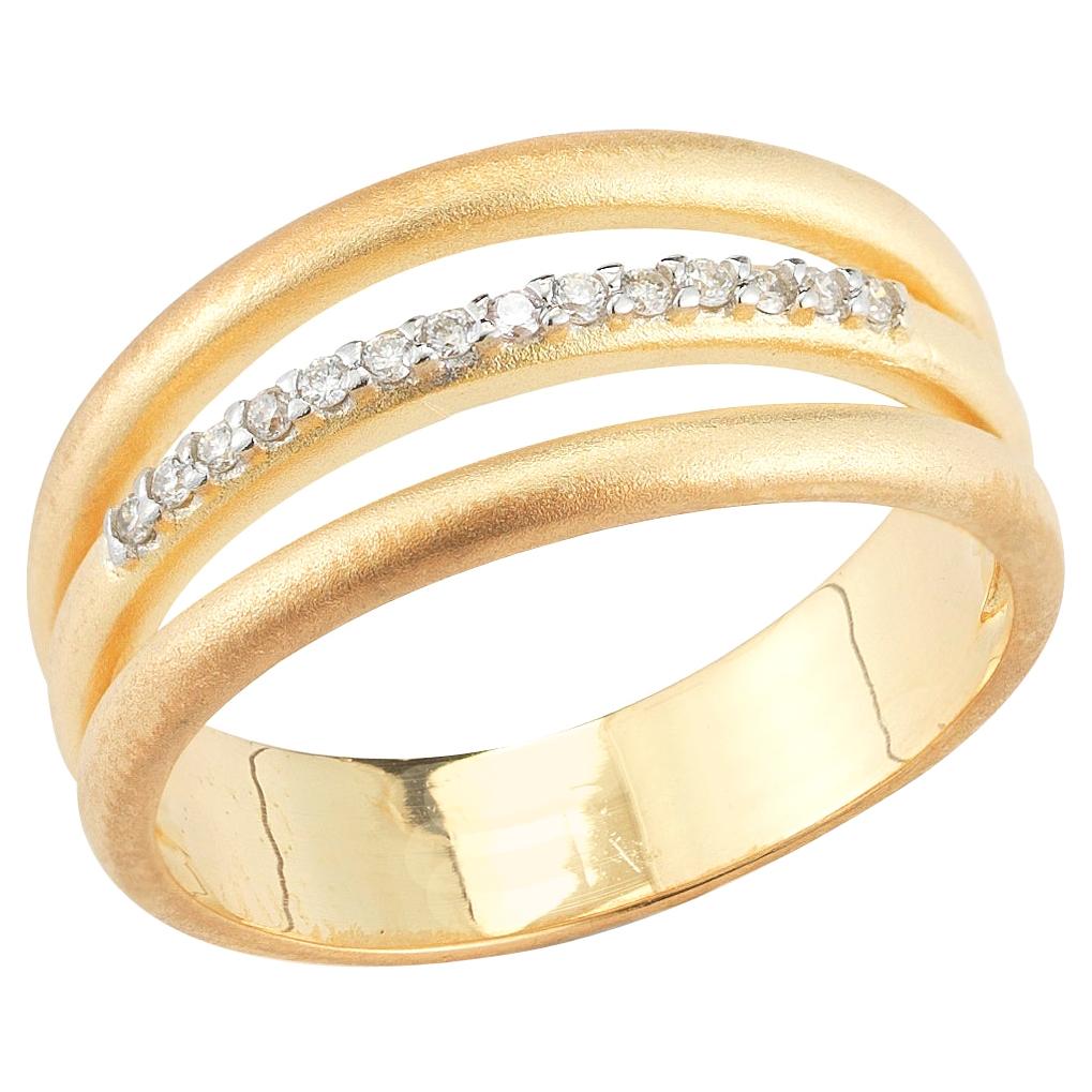 For Sale:  Hand-Crafted 14 Karat Yellow Gold Arch Ring Accented with Diamonds