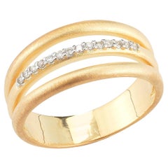Bague en forme d'arc en or jaune 14 carats, faite à la main et rehaussée de diamants