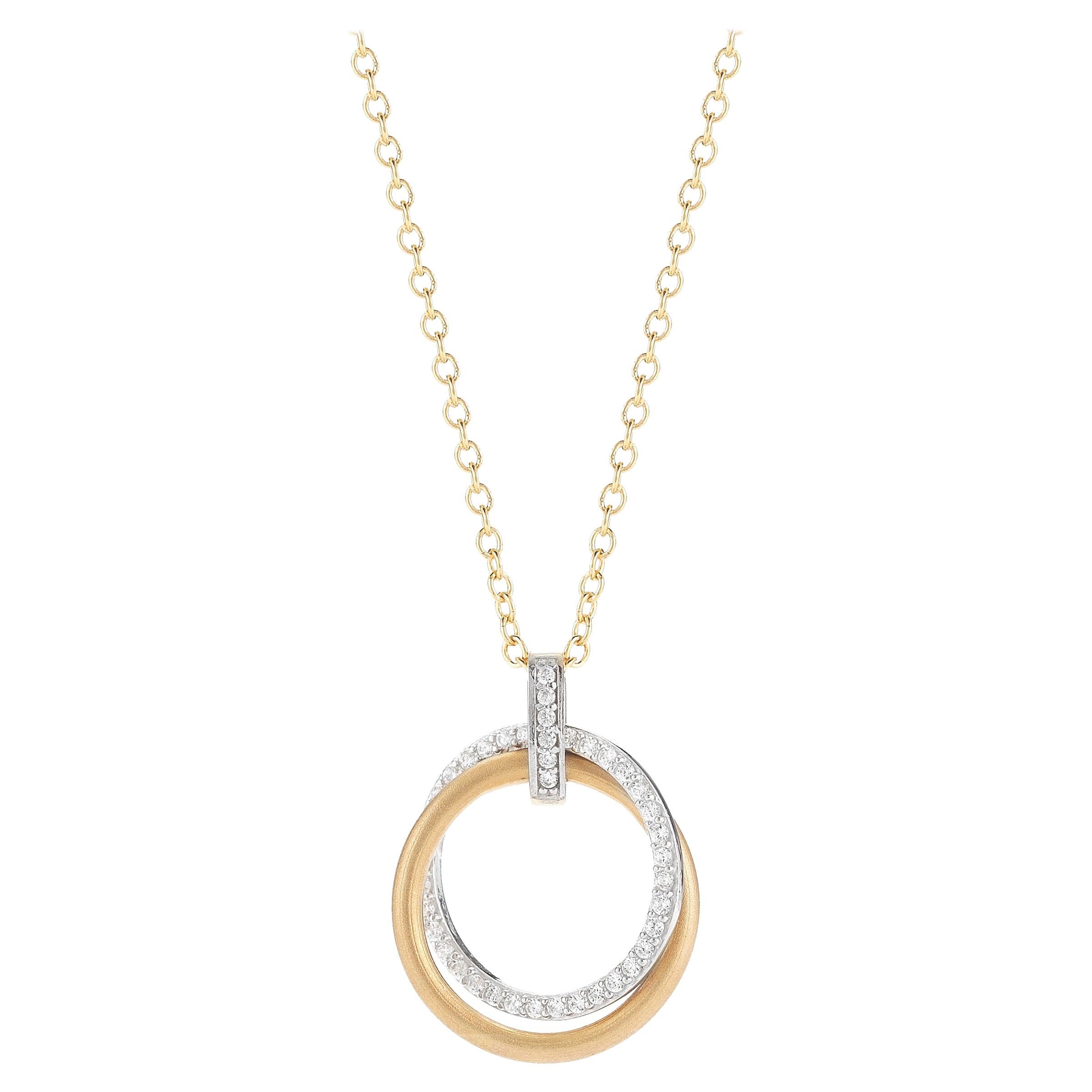 Pendentif artisanal en or jaune 14 carats avec cercle d'amour et diamants en vente