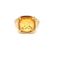 Hand-Crafted 14 Karat Yellow Gold Citrine Cocktail Ring